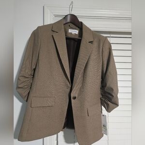 Calvin Klein Ruched Sleeve Blazer Micro Check Print Size 4 NWT